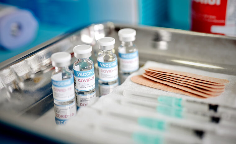 Vaccinampuller på en bicka