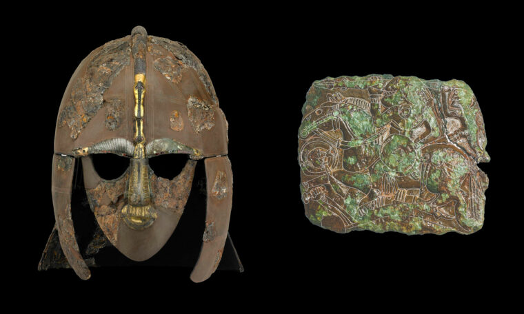 Sutton Hoo-hjälmen och en stamp