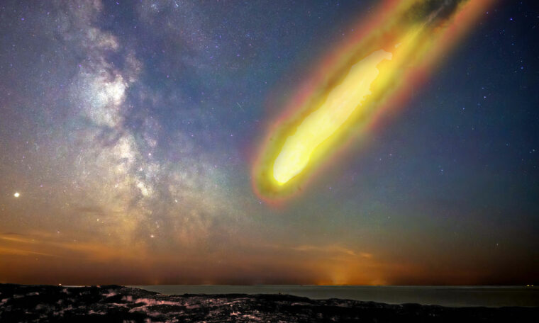 Illustration av meteorit som faller mot jorden