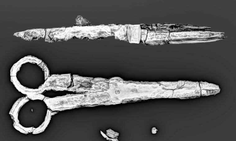 röntgenbild av vikingatida kvic och sax